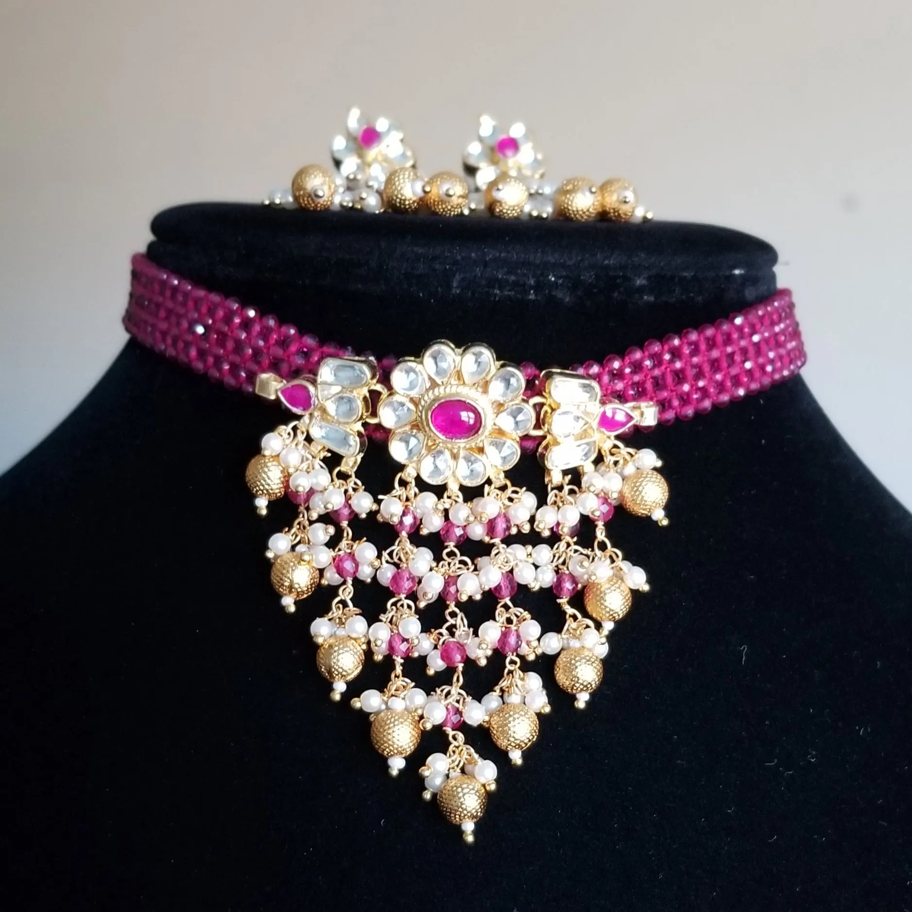 Pachi Kundan Mesh Simple Choker Set