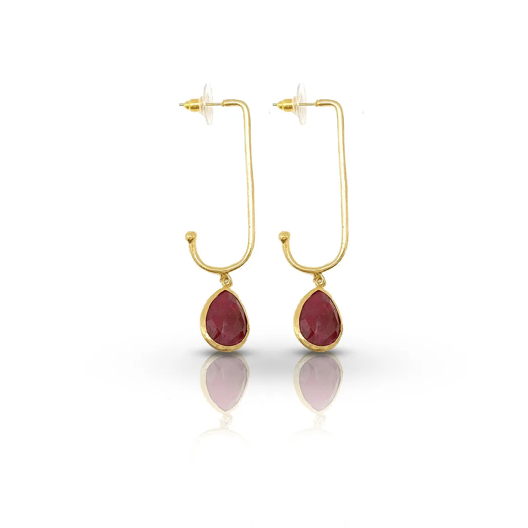 Passion and Elegance | Handmade Gold-Plated Ruby Corundum Earrings