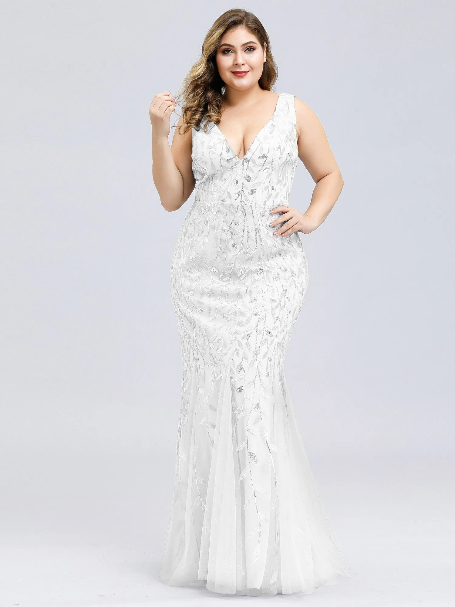 Paula tulle wedding dress with sequin leaf pattern in white