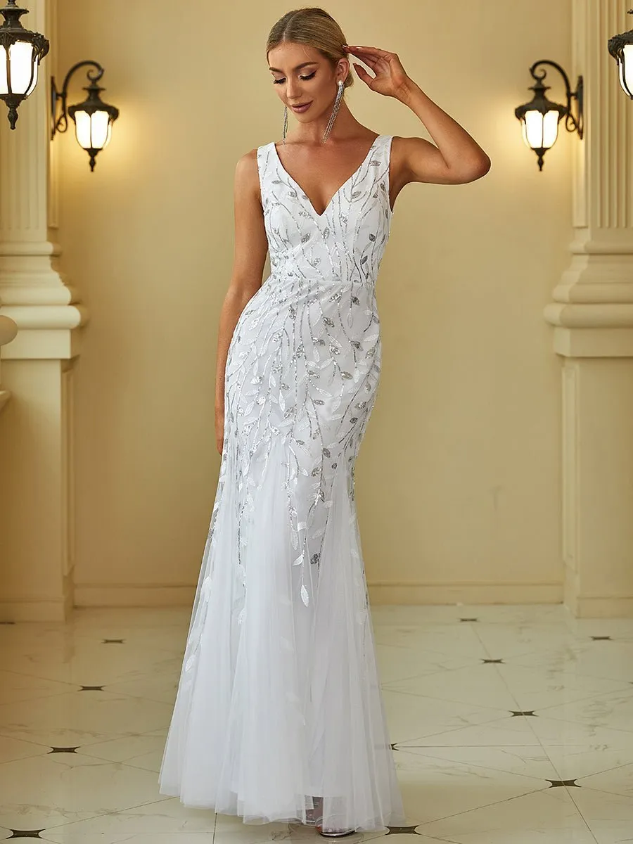 Paula tulle wedding dress with sequin leaf pattern in white