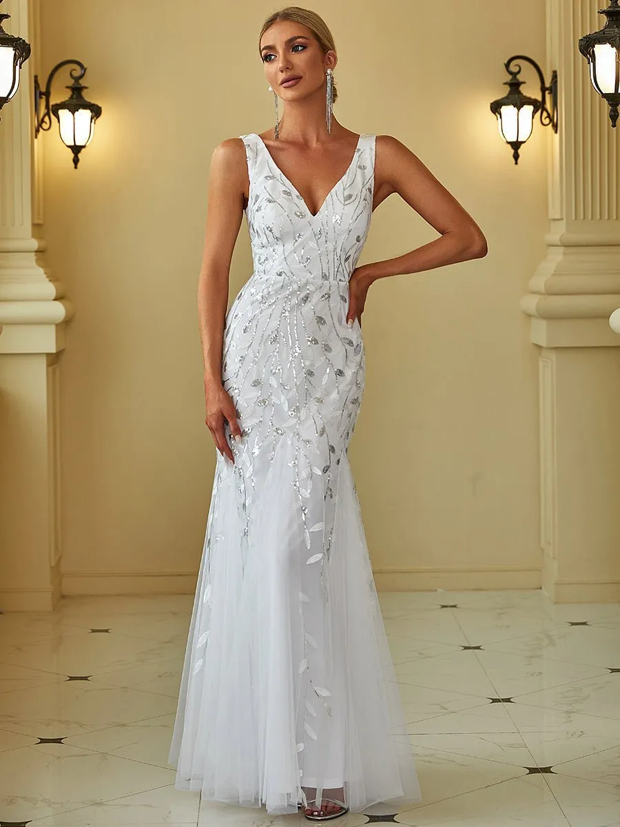 Paula tulle wedding dress with sequin leaf pattern in white