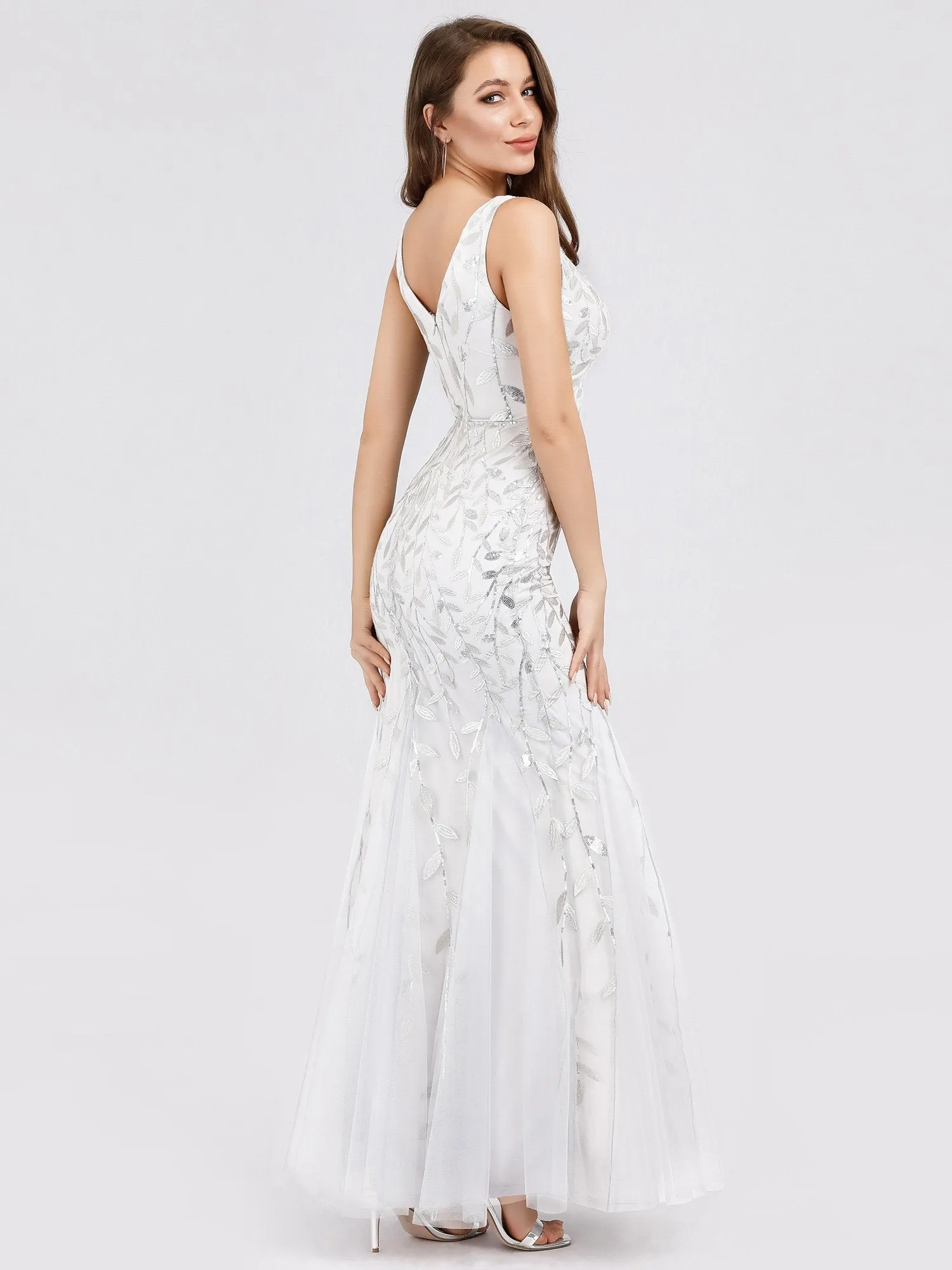 Paula tulle wedding dress with sequin leaf pattern in white