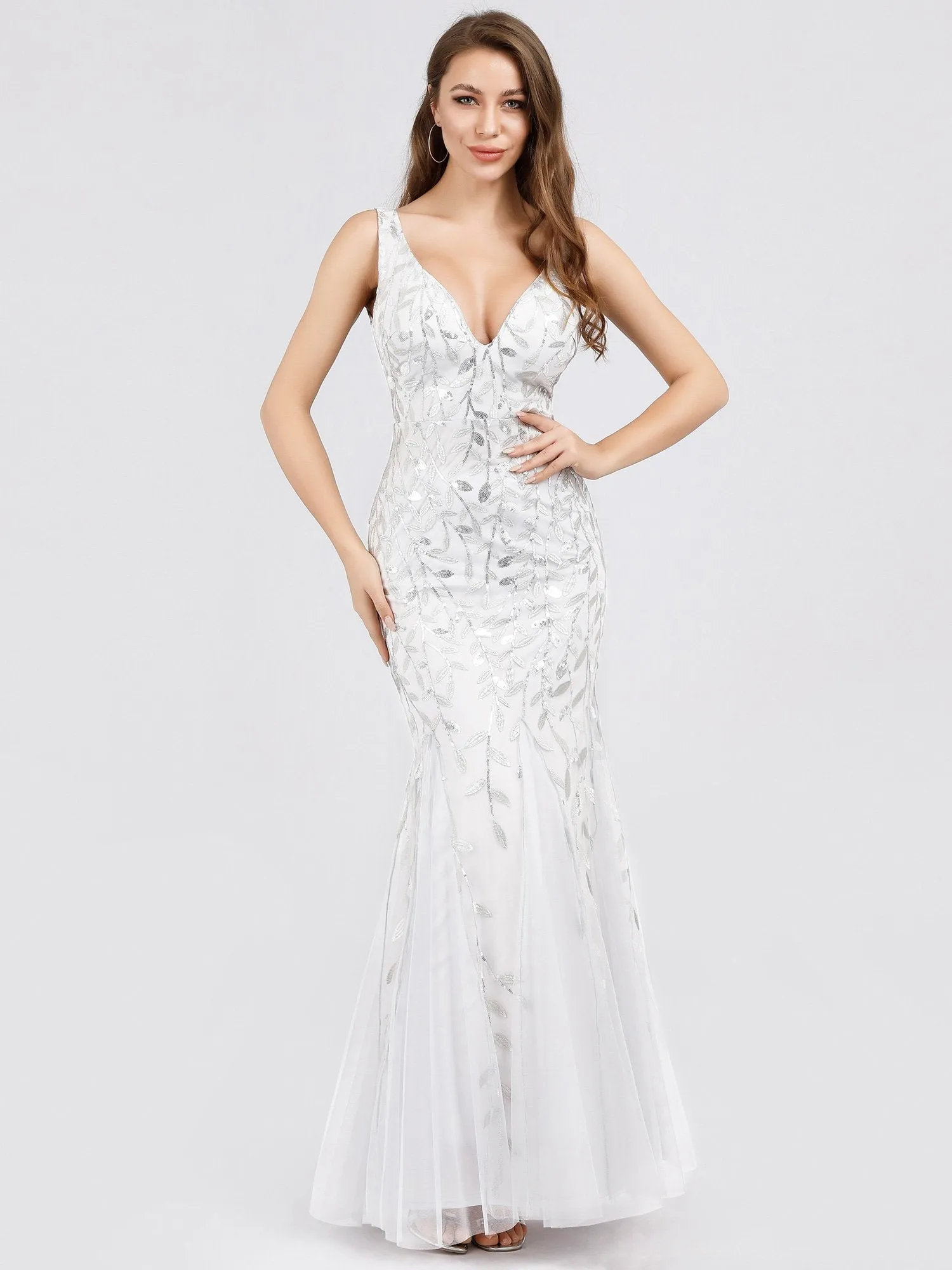 Paula tulle wedding dress with sequin leaf pattern in white