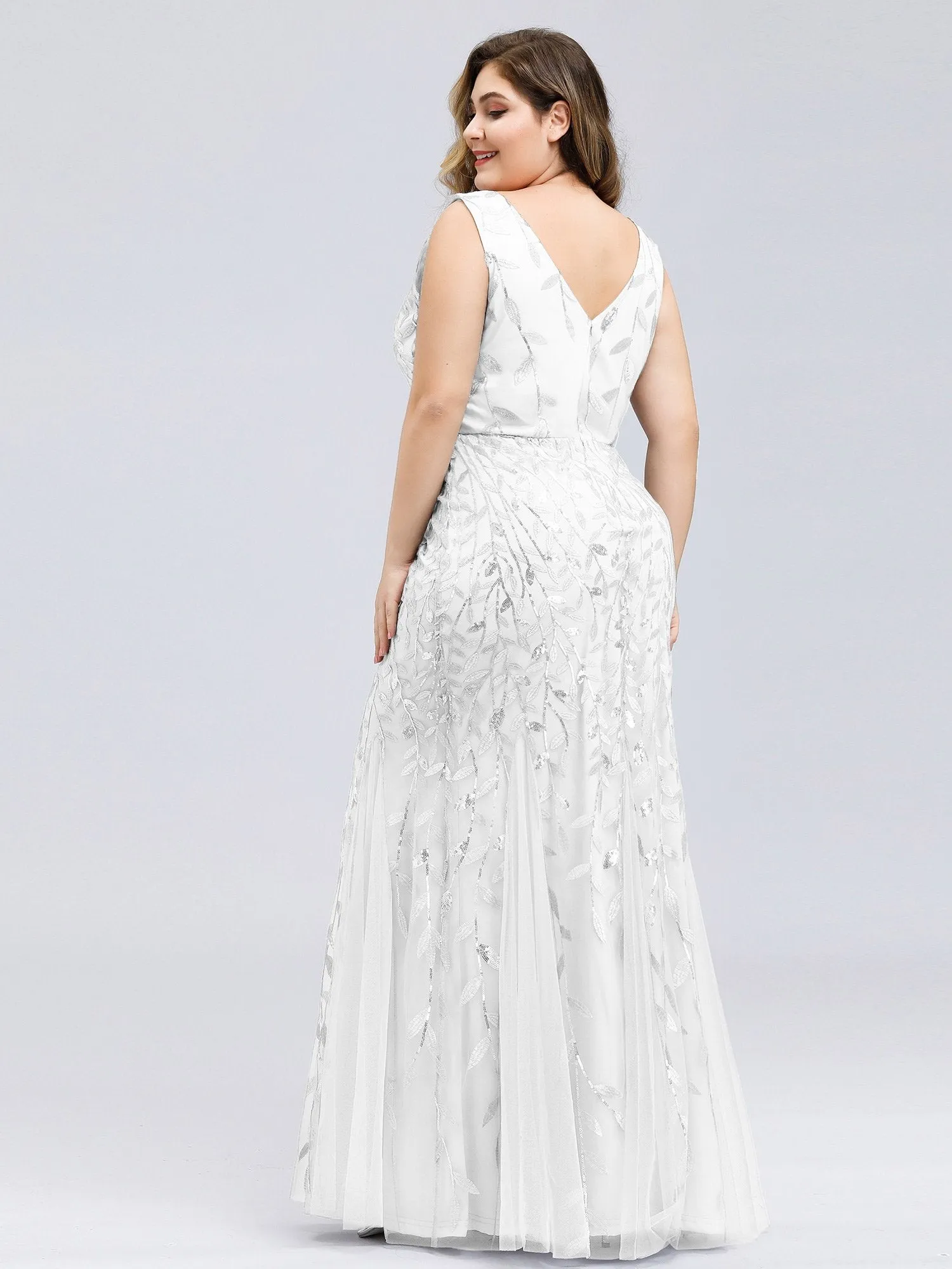 Paula tulle wedding dress with sequin leaf pattern in white