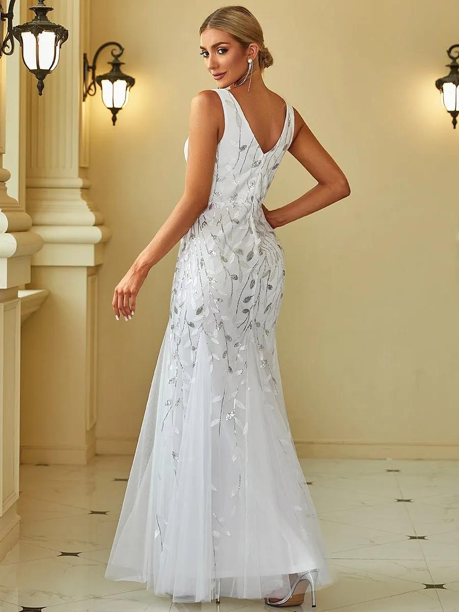 Paula tulle wedding dress with sequin leaf pattern in white