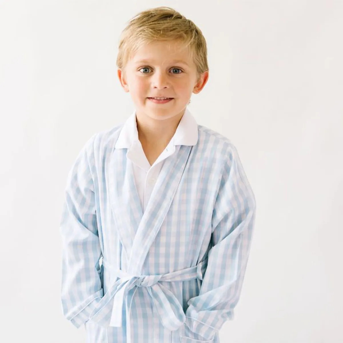 Petite Plume Light Blue Gingham Robe