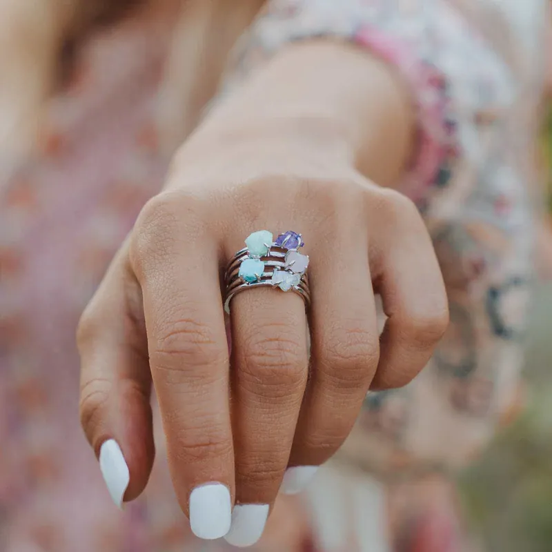 Pura Vida Silver Raw Gemstone Ring ~ Rose Quartz