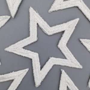 Pure White Star Iron on Patch Embroidery Stars Appliques for Jackets, Jeans, Celestial themed Costumes, Emblem Star Shaped Patch #606