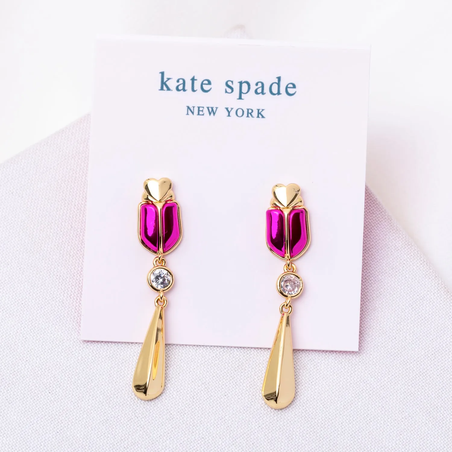 Purple Love Bugs Beetle Linear Earrings