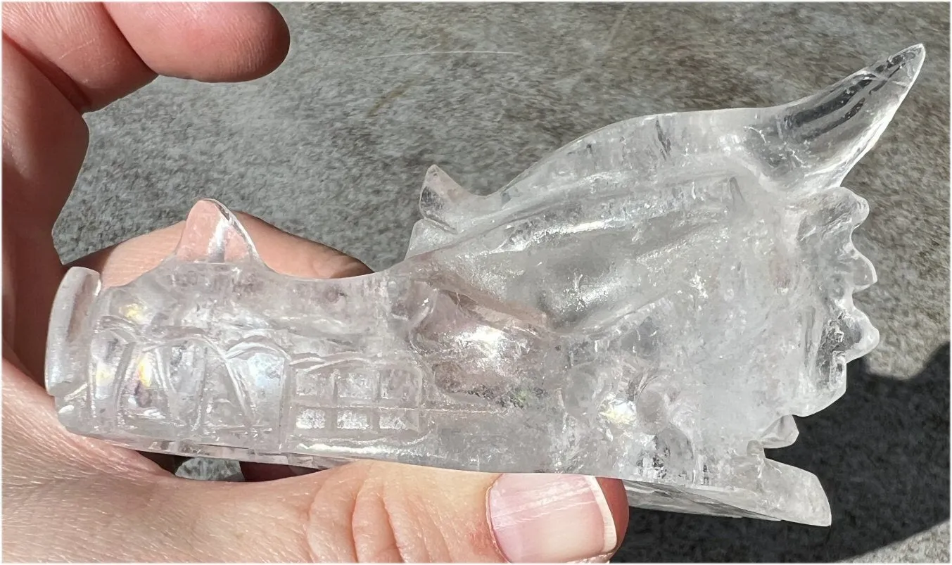 Quartz Dragon Crystal Skull with Hematite inclusions - Focus, Transformation