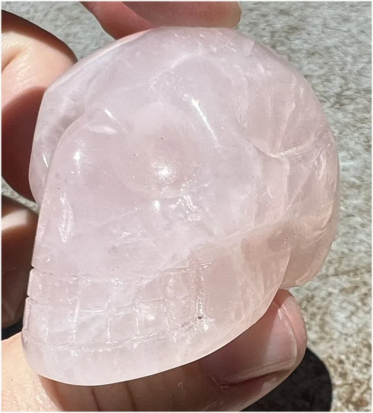 ROSE QUARTZ Crystal Skull with Gemmy Areas - Heart Chakra, Forgiveness