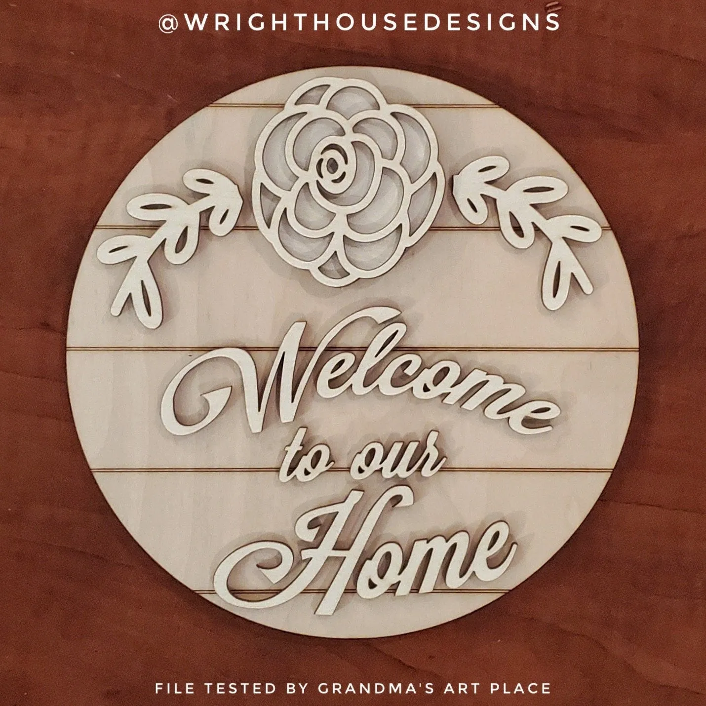 Rose Simple Floral Shelf Sitter Sign - Round Sign Making and DIY Kits - Easy Beginner Cut File For Glowforge Lasers - Digital SVG File