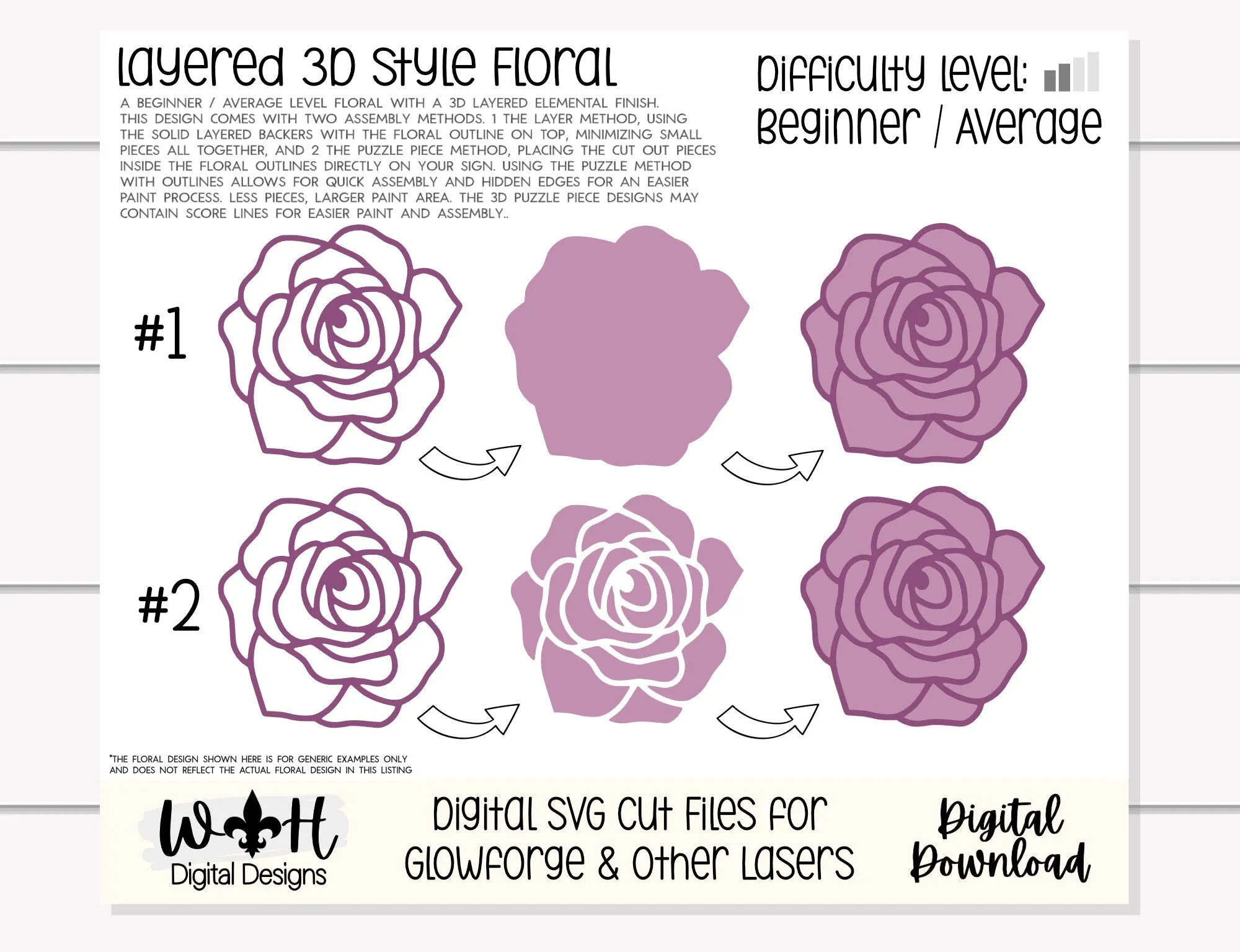 Rose Simple Floral Shelf Sitter Sign - Round Sign Making and DIY Kits - Easy Beginner Cut File For Glowforge Lasers - Digital SVG File