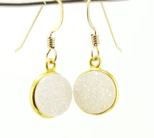 Round Druzy Earrings Iridescent Opal With Gold Trim