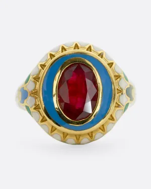 Ruby and Enamel Ulla Ring