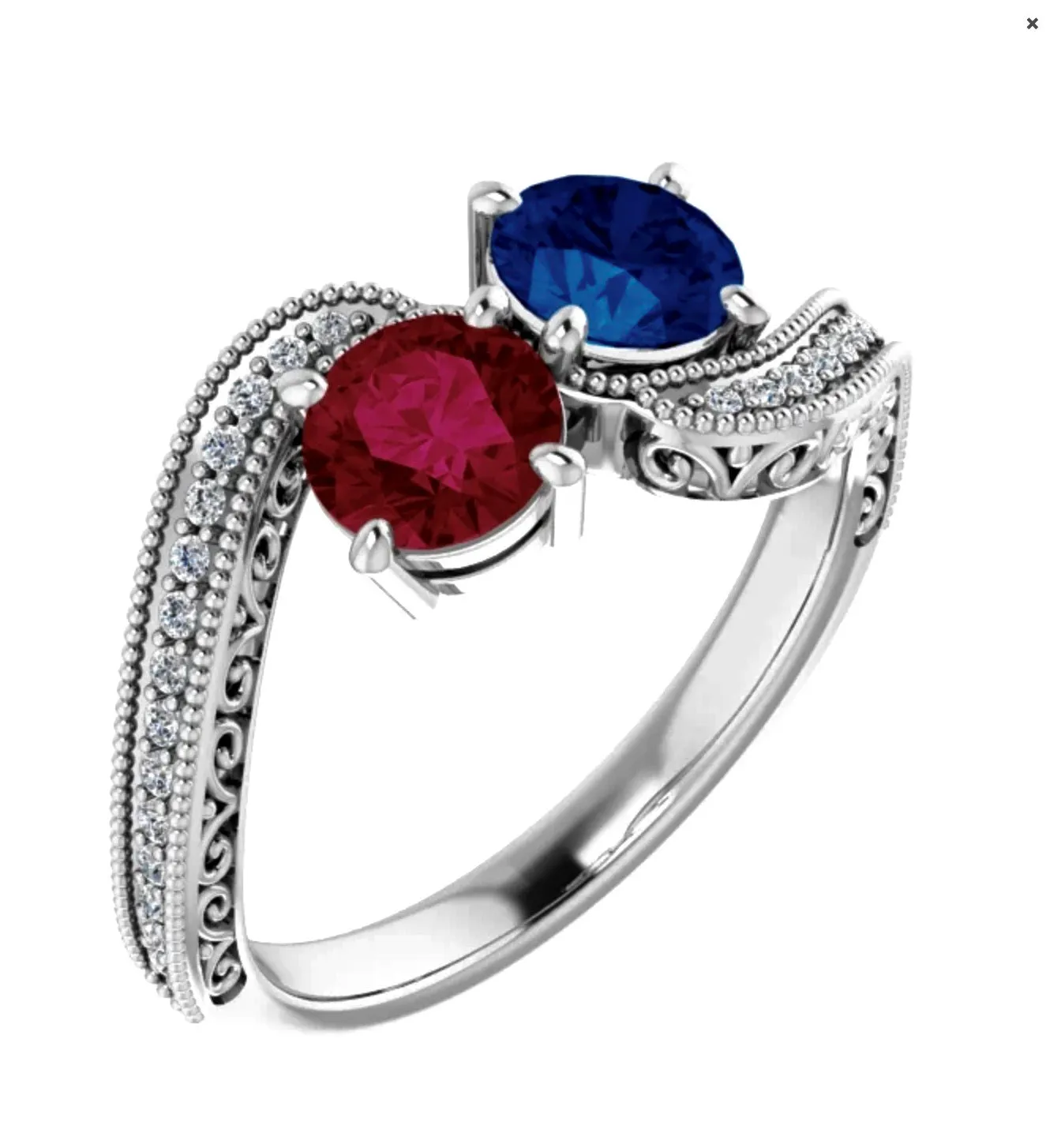Ruby and Sapphire Bypass "Toi Et Moi" Ring Engagement