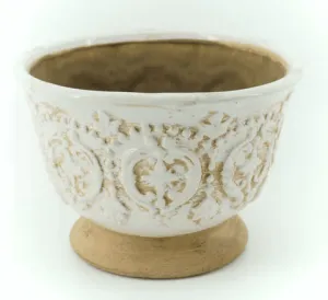 Scroll Ceramic Planter, Ivory & Blue, Med., 7" x 5"