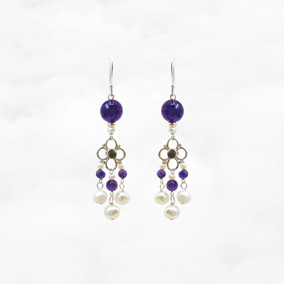 Seeds of Heaven Amethyst and Pearl Earrings