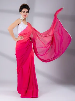 SET I Spring Pink Ombre Saree with Iridescent Sequin Square Neck Blouse - 2 Piece