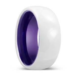 SHIMMER | Purple Ring, White Ceramic Ring, Domed