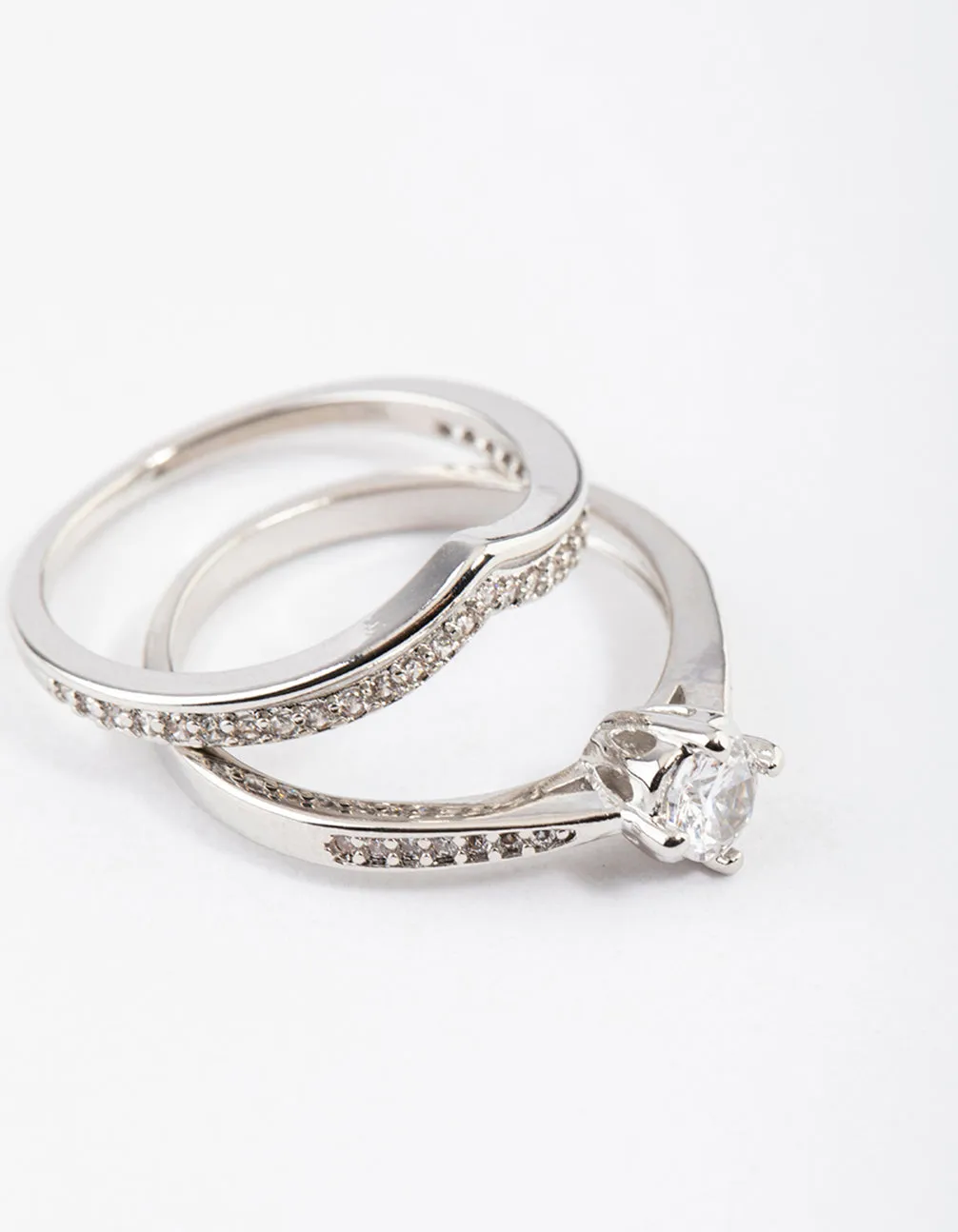 Silver Plated Glamorous V-Stack Ring Set
