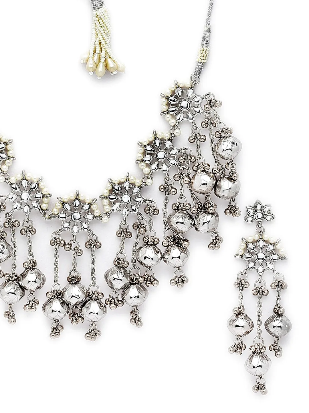 Silver-Plated Oxidised Kundan Studded Choker Jewellery Set