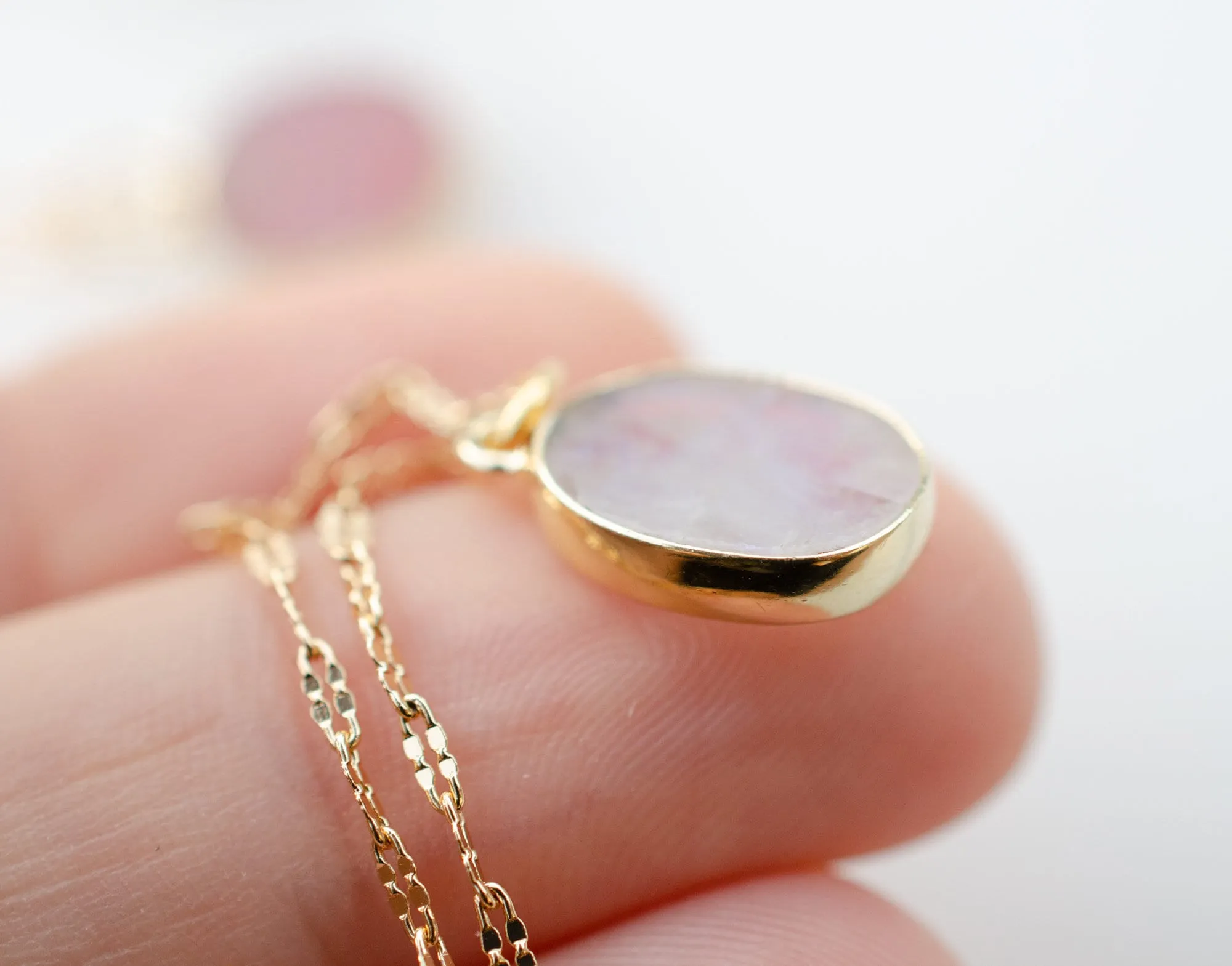 Simple Gold Gemstone Necklace, birthstone jewelry, bridesmaid gift, Minimal necklace, Oval Non-personalized