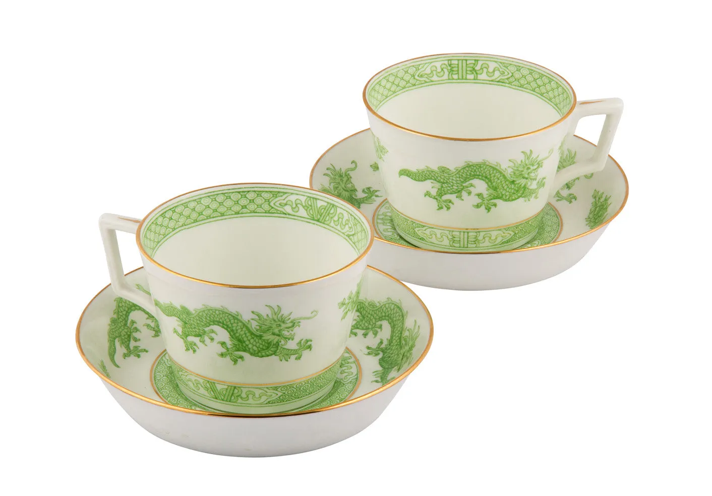 SOLD English Hammersley & Co. Green Dragon Pattern Bone China Breakfast Cup and Saucer