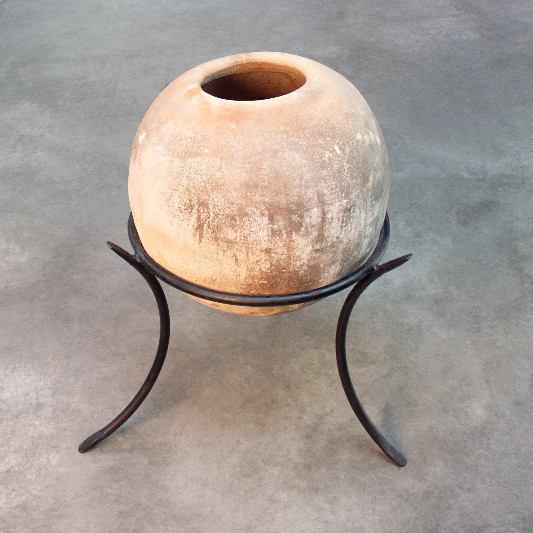 Sphere Planter with Iron Stand. Vintage Terracotta pot.