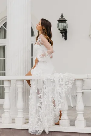 Steffanie Beaded Floral Lace Maxi Bridal Robe - Includes Slip