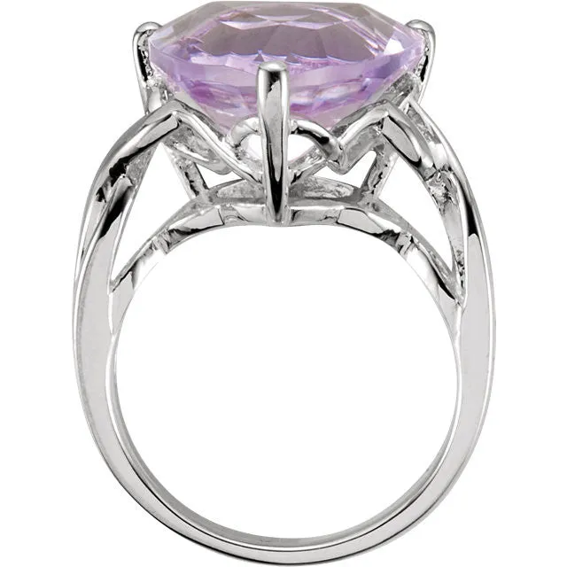 Sterling Silver 14mm Rose De France Amethyst Quartz Trillion Ring