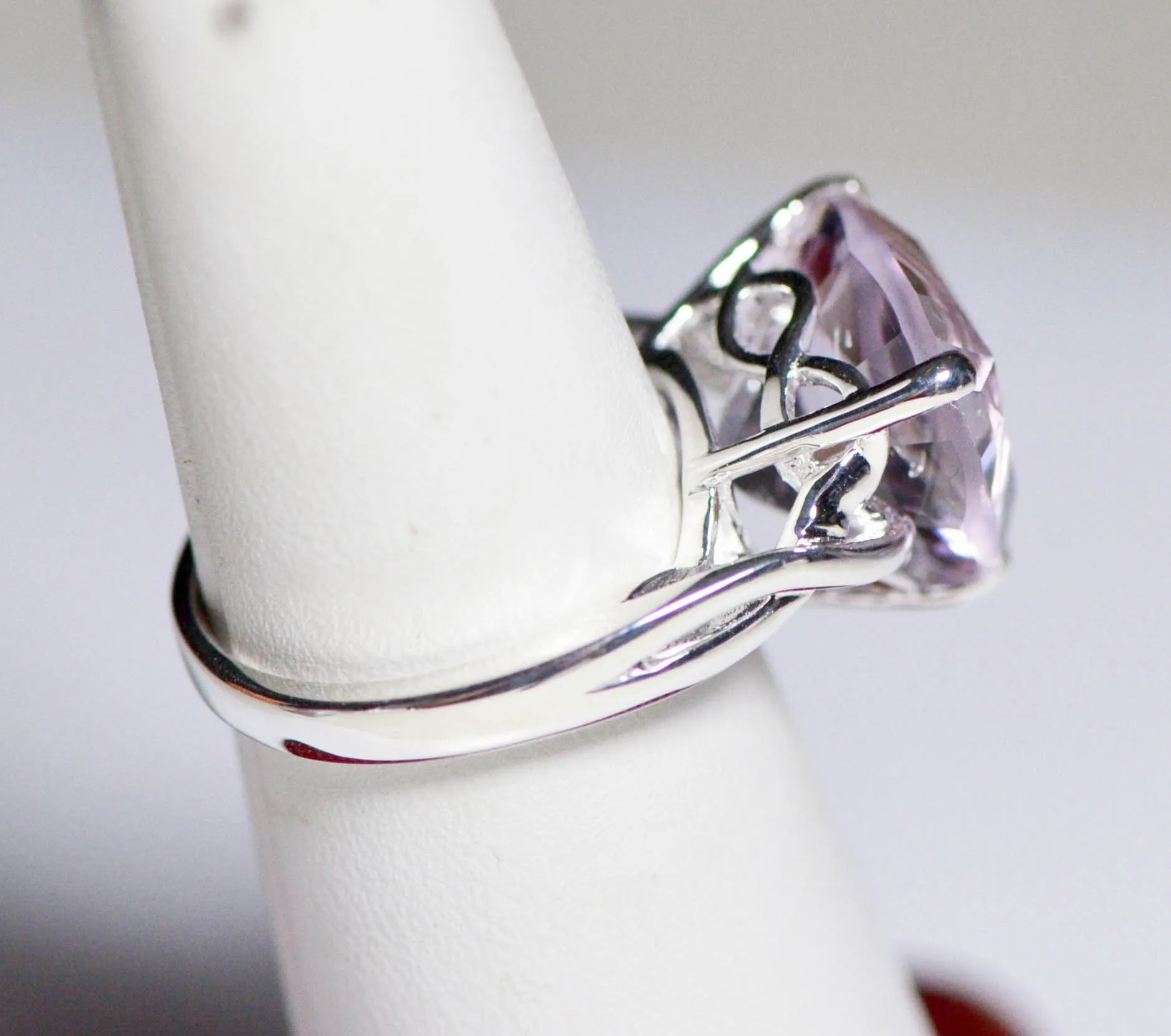 Sterling Silver 14mm Rose De France Amethyst Quartz Trillion Ring