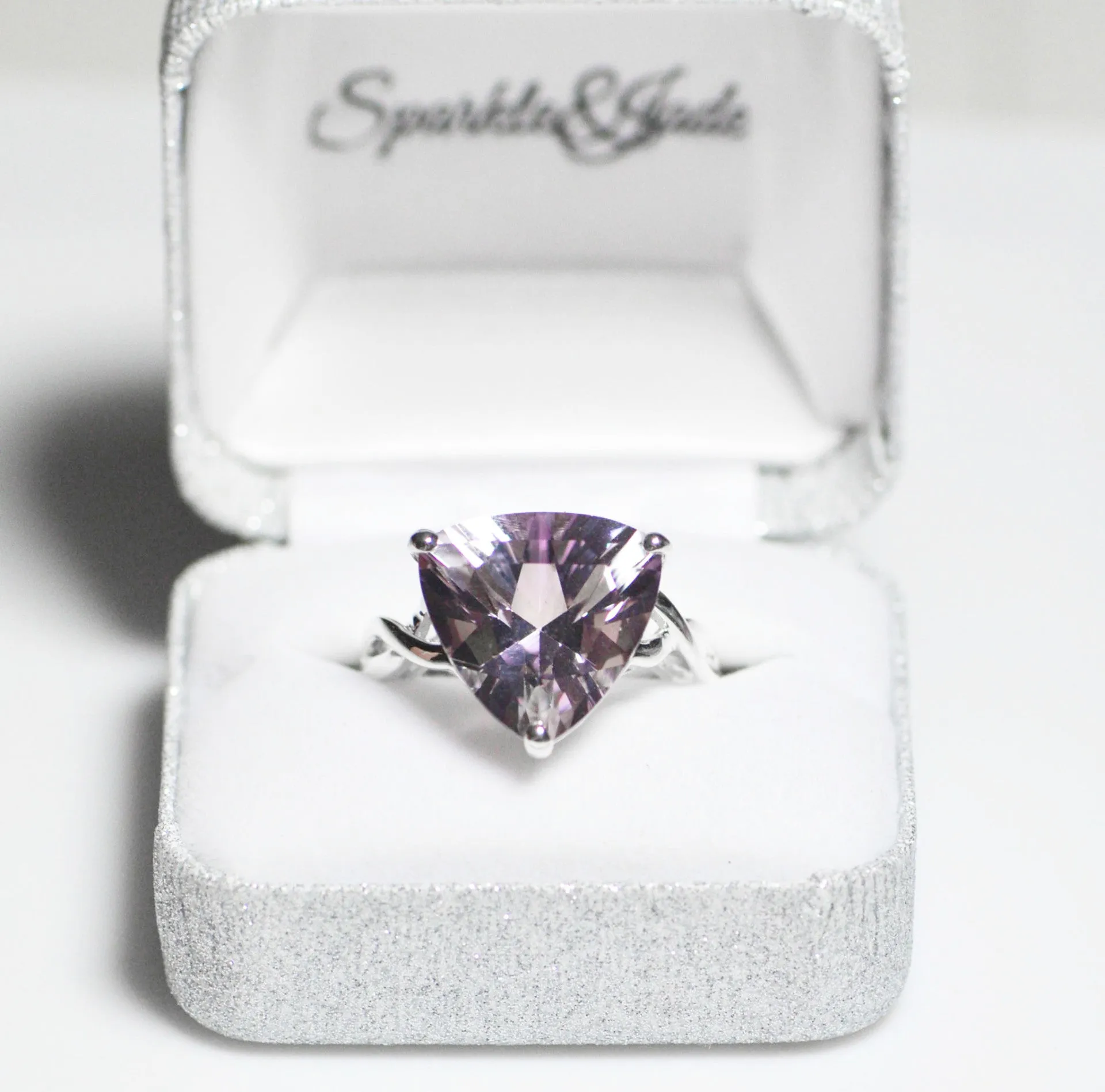 Sterling Silver 14mm Rose De France Amethyst Quartz Trillion Ring