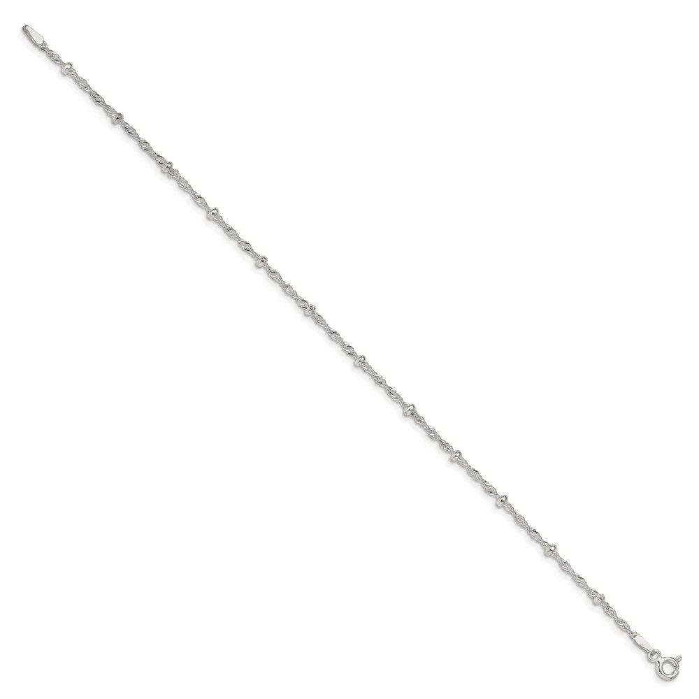 Sterling Silver 2.5mm Singapore w/ Beads Chain Bracelet