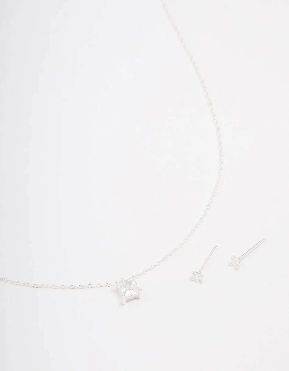 Sterling Silver Cubic Zirconia Princess Jewellery Set