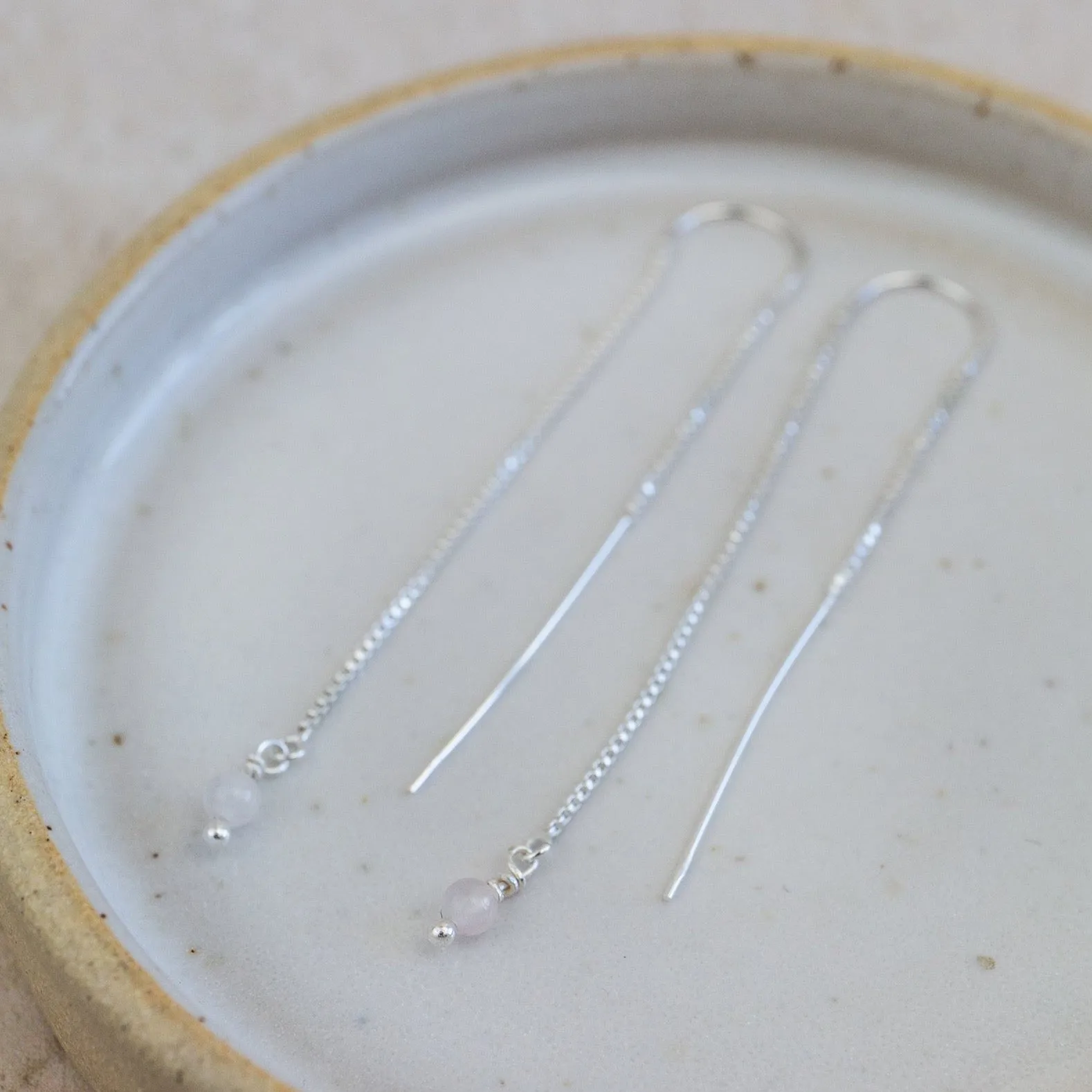 Sterling Silver Threader Earrings with Rose Quartz Beads