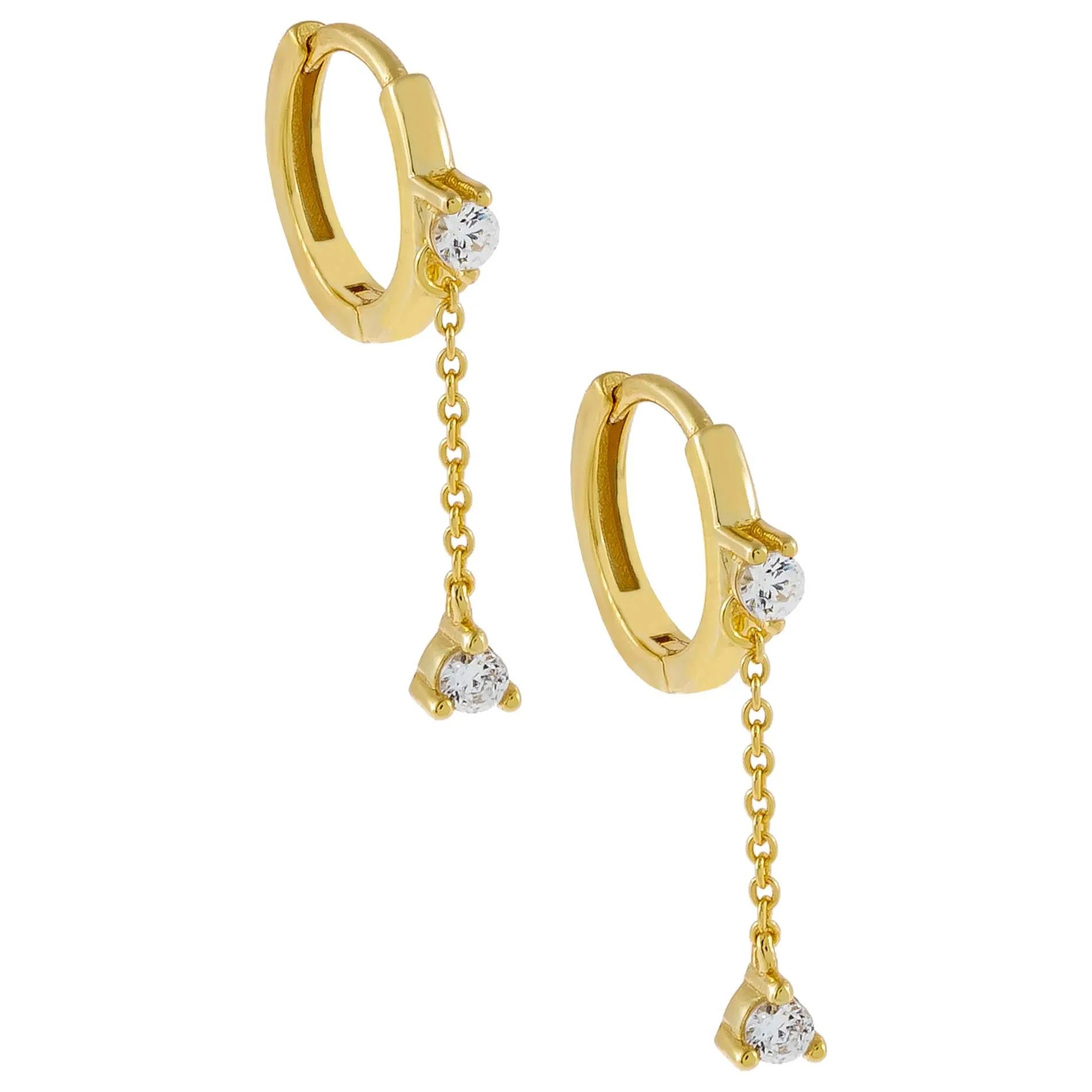 Tiny CZ Chain Drop Huggie Earring