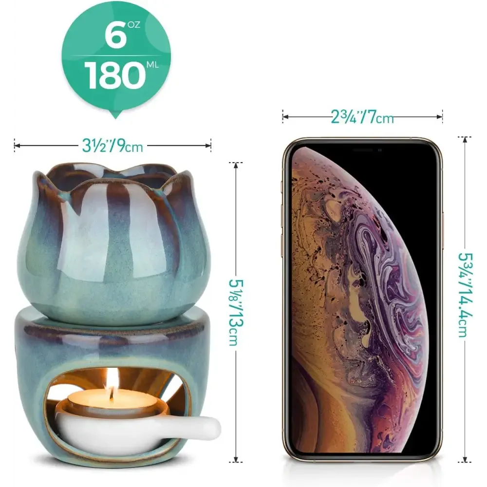 Turquoise Glazed Ceramic Oil Burner with Cutout Design