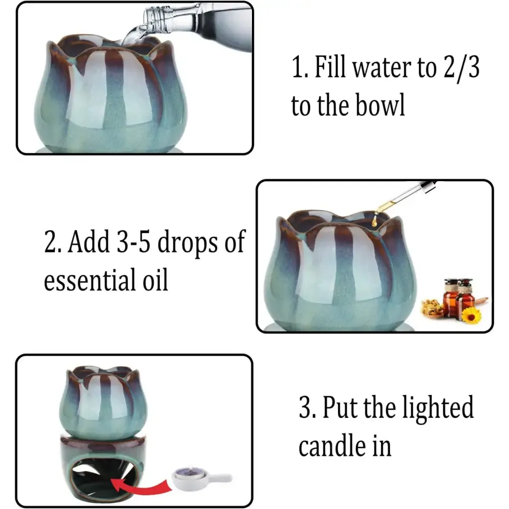 Turquoise Glazed Ceramic Oil Burner with Cutout Design