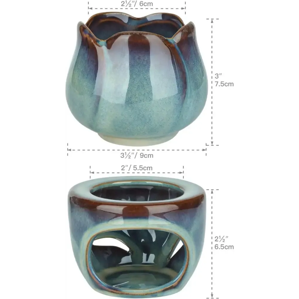 Turquoise Glazed Ceramic Oil Burner with Cutout Design