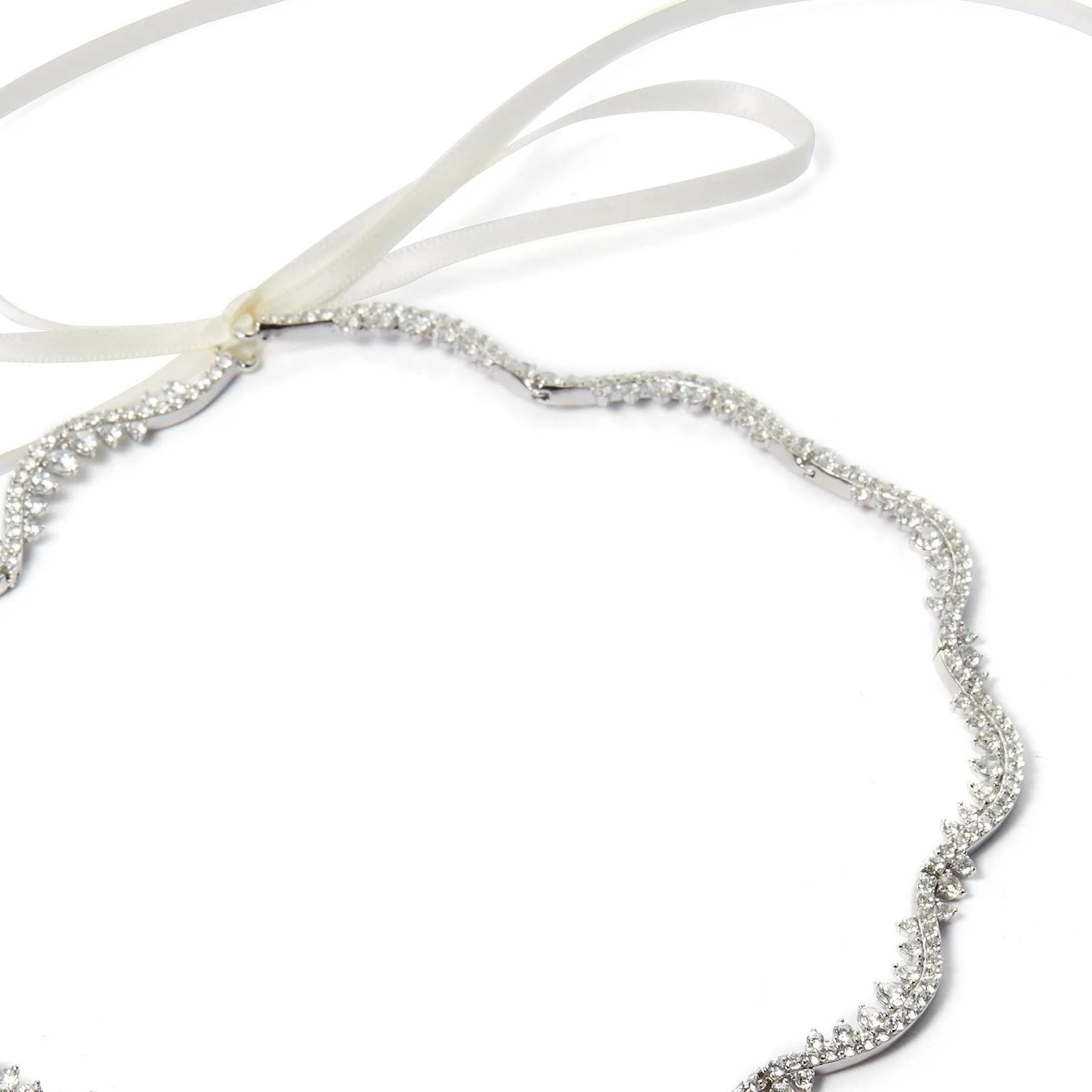 Wedding Bowknot Lace Silver Ribbon Tie Choker